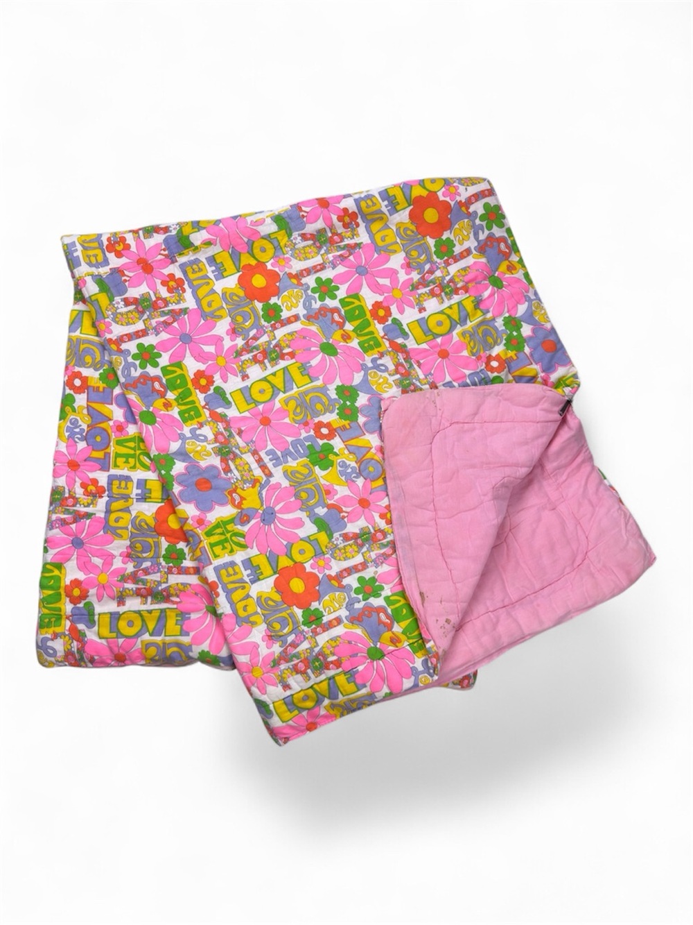 Vintage Groovy Floral Sleeping Bag Flower Power LOVE Pink Retro 60s